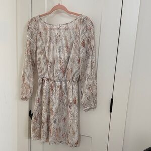 White House Black Market Cream and Brown Long Sleeve Dress